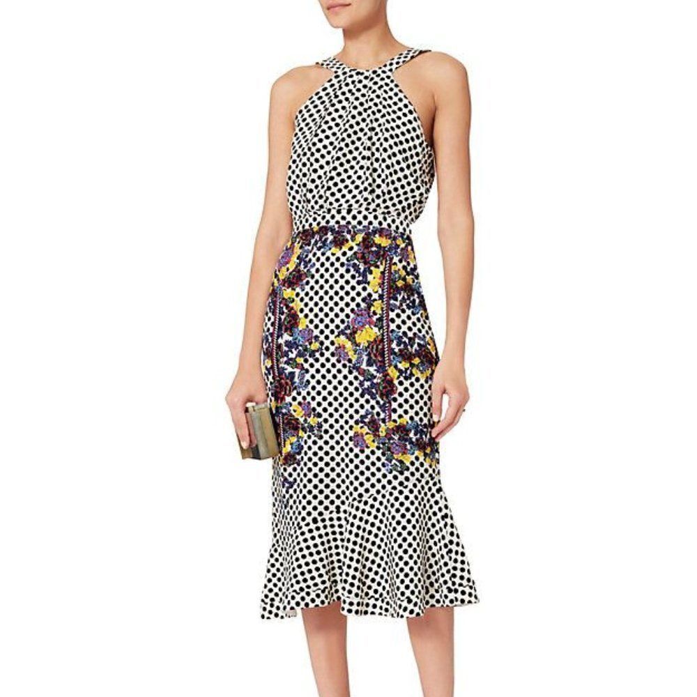 Saloni Ruby Silk Floral Polkadot Dress
